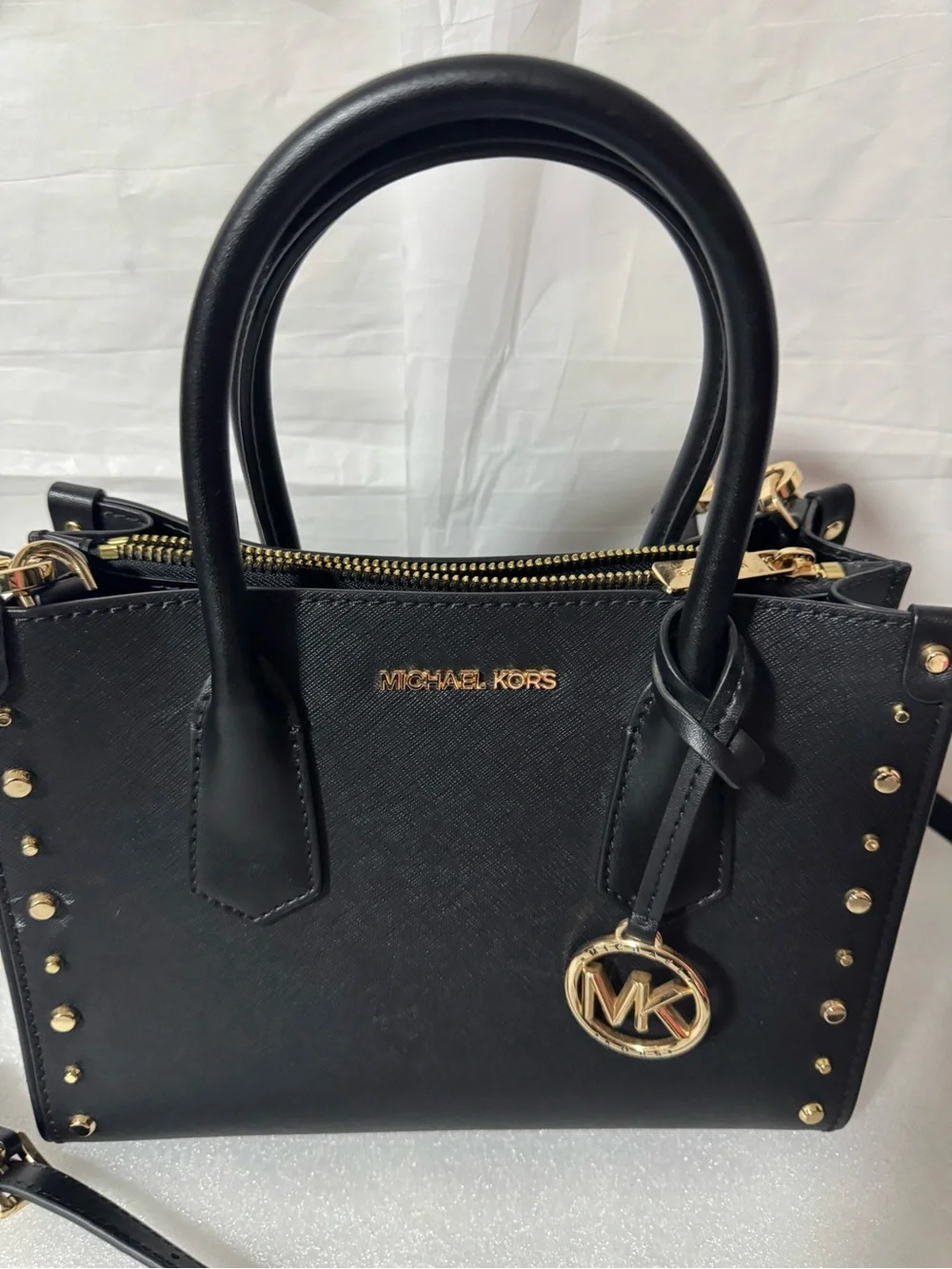 Michael Kors Black Saffiano Satchel with Gold Accents